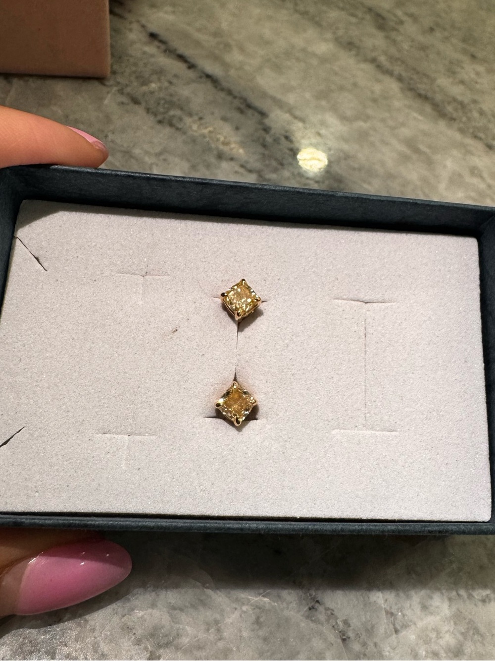 Yellow lab diamond studs in 14k yellow gold